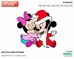 Baby Minnie Kissing Baby Mickey - Disney Characters - Christmas - Holiday Inspired Embroidery Design in 3 sizes & 8 formats