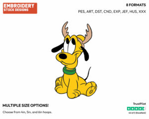 Baby Pluto Wearing Antlers - Disney Characters - Christmas - Holiday Inspired Embroidery Design in 3 sizes & 8 formats
