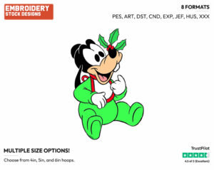 Baby Goofy With Mistletoe On His Nose - Disney Characters - Christmas - Holiday Inspired Embroidery Design in 3 sizes & 8 formats