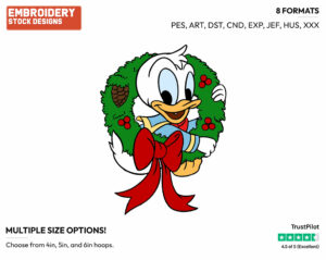 Baby Donald In A Wreath - Disney Characters - Christmas - Holiday Inspired Embroidery Design in 3 sizes & 8 formats