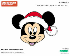 Mickey Mouse Wearing Santa Hat - Disney Characters - Christmas - Holiday Inspired Embroidery Design in 3 sizes & 8 formats