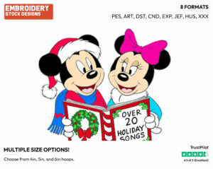 Mickey, Minnie Mouse Singing Carols - Disney Characters - Christmas - Holiday Inspired Embroidery Design in 3 sizes & 8 formats