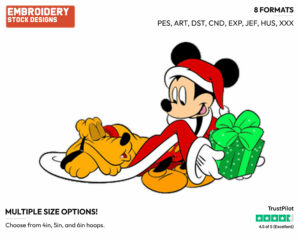 Pluto, Mickey Mouse - Disney Characters - Christmas - Holiday Inspired Embroidery Design in 3 sizes & 8 formats