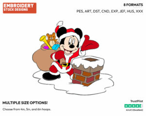 Mickey Mouse As Santa By The Chimney - Disney Characters - Christmas - Holiday Inspired Embroidery Design in 3 sizes & 8 formats