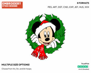 Mickey Mouse With His Head In A Wreath - Disney Characters - Christmas - Holiday Inspired Embroidery Design in 3 sizes & 8 formats