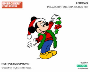 Mickey Mouse Holding Mistletoe - Disney Characters - Christmas - Holiday Inspired Embroidery Design in 3 sizes & 8 formats