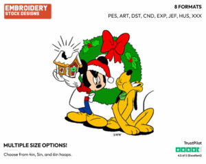 Mickey Mouse, Pluto - Disney Characters - Christmas - Holiday Inspired Embroidery Design in 3 sizes & 8 formats