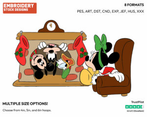 Mickey, Minnie, Goofy, Donald - Disney Characters - Christmas - Holiday Inspired Embroidery Design in 3 sizes & 8 formats