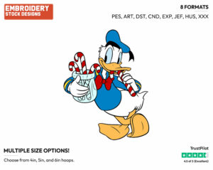 Donald Duck Eating Candy Cane - Disney Characters - Christmas - Holiday Inspired Embroidery Design in 3 sizes & 8 formats