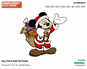Mickey Mouse As Santa - Disney Characters - Christmas - Holiday Inspired Embroidery Design in 3 sizes & 8 formats
