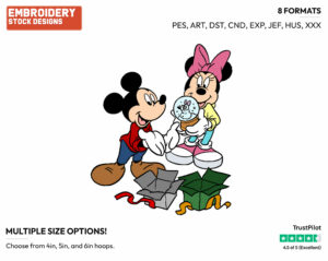 Mickey, Minnie Mouse Opening Presents - Disney Characters - Christmas - Holiday Inspired Embroidery Design in 3 sizes & 8 formats