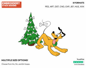 Pluto Decorating Tree - Disney Characters - Christmas - Holiday Inspired Embroidery Design in 3 sizes & 8 formats