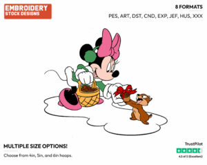Minnie Mouse Giving Gift To Chipmunk - Disney Characters - Christmas - Holiday Inspired Embroidery Design in 3 sizes & 8 formats
