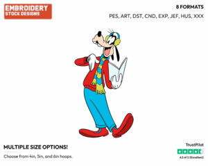 Goofy Singing Carols - Disney Characters - Christmas - Holiday Inspired Embroidery Design in 3 sizes & 8 formats