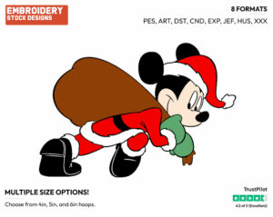 Mickey Mouse Carrying Bag Of Presents - Disney Characters - Christmas - Holiday Inspired Embroidery Design in 3 sizes & 8 formats