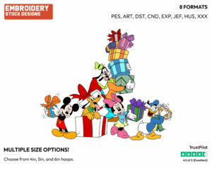 Mickey, Minnie, Goofy, Donald, Pluto - Disney Characters - Christmas - Holiday Inspired Embroidery Design in 3 sizes & 8 formats