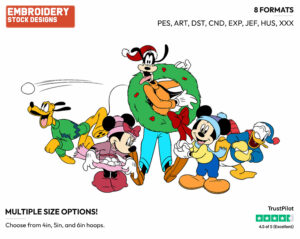 Mickey, Minnie, Goofy, Donald, Pluto - Disney Characters - Christmas - Holiday Inspired Embroidery Design in 3 sizes & 8 formats