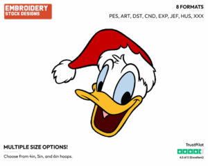 Donald Duck Wearing Santa Hat - Disney Characters - Christmas - Holiday Inspired Embroidery Design in 3 sizes & 8 formats