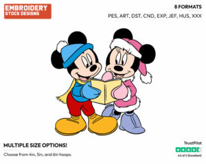 Mickey, Minnie Mouse Singing Carols - Disney Characters - Christmas - Holiday Inspired Embroidery Design in 3 sizes & 8 formats