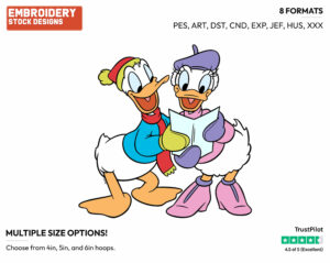 Donald, Daisy Duck Singing Carols - Disney Characters - Christmas - Holiday Inspired Embroidery Design in 3 sizes & 8 formats
