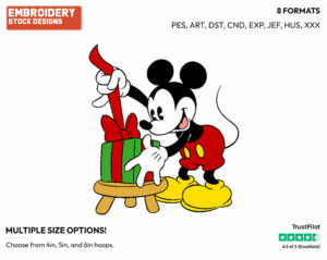 Classic Mickey Opening Present - Disney Characters - Christmas - Holiday Inspired Embroidery Design in 3 sizes & 8 formats