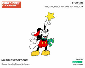 Classic Mickey Star - Disney Characters - Christmas - Holiday Inspired Embroidery Design in 3 sizes & 8 formats