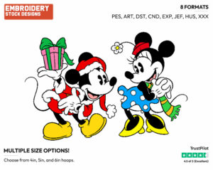 Classic Mickey, Minnie - Disney Characters - Christmas - Holiday Inspired Embroidery Design in 3 sizes & 8 formats