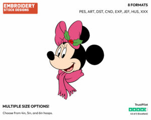 Minnie Mouse - Disney Characters - Christmas - Holiday Inspired Embroidery Design in 3 sizes & 8 formats