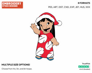 Lilo Wearing Santa Hat - Disney Characters - Christmas - Holiday Inspired Embroidery Design in 3 sizes & 8 formats