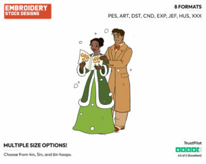 Tiana, Naveen Singing Carols - Disney Characters - Christmas - Holiday Inspired Embroidery Design in 3 sizes & 8 formats