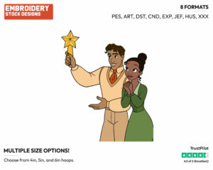 Tiana, Naveen - Disney Characters - Christmas - Holiday Inspired Embroidery Design in 3 sizes & 8 formats