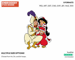 Aladdin Offering Jasmine Gift - Disney Characters - Christmas - Holiday Inspired Embroidery Design in 3 sizes & 8 formats