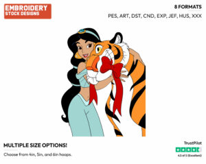 Jasmine, Rajah - Disney Characters - Christmas - Holiday Inspired Embroidery Design in 3 sizes & 8 formats