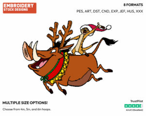 Timon, Pumbaa - Disney Characters - Christmas - Holiday Inspired Embroidery Design in 3 sizes & 8 formats