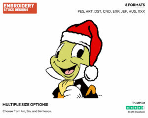 Jiminy Cricket - Disney Characters - Christmas - Holiday Inspired Embroidery Design in 3 sizes & 8 formats