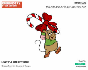 Gus Carrying Candy Cane - Disney Characters - Christmas - Holiday Inspired Embroidery Design in 3 sizes & 8 formats