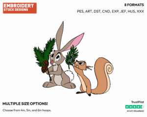 Sleeping Beauty Squirrel, Rabbit - Disney Characters - Christmas - Holiday Inspired Embroidery Design in 3 sizes & 8 formats