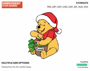 Pooh With His Honeypot Christmas Gift - Disney Characters - Christmas - Holiday Inspired Embroidery Design in 3 sizes & 8 formats