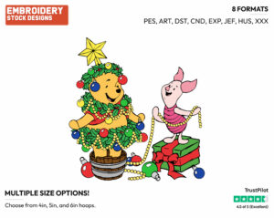 Piglet Decorating Winnie The Pooh As A Christmas Tree - Disney Characters - Christmas - Holiday Inspired Embroidery Design in 3 sizes & 8 formats