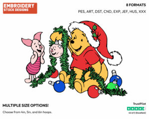 Pooh And Piglet Going Through Christmas Decorations - Disney Characters - Christmas - Holiday Inspired Embroidery Design in 3 sizes & 8 formats