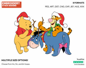 Pooh, Tigger And Eeyore - Disney Characters - Christmas - Holiday Inspired Embroidery Design in 3 sizes & 8 formats
