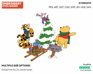 Pooh And Friends Going To The North Pole - Disney Characters - Christmas - Holiday Inspired Embroidery Design in 3 sizes & 8 formats