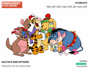 Pooh And Friends Singing Carols - Disney Characters - Christmas - Holiday Inspired Embroidery Design in 3 sizes & 8 formats