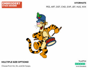 Tigger Playing The Drum - Disney Characters - Christmas - Holiday Inspired Embroidery Design in 3 sizes & 8 formats