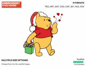 Winnie The Pooh As Santa Blowing Kisses - Disney Characters - Christmas - Holiday Inspired Embroidery Design in 3 sizes & 8 formats