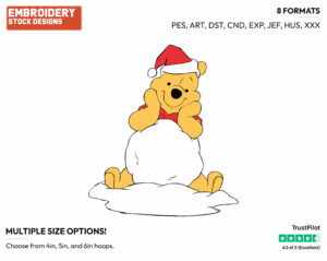 Winnie The Pooh Dressed As Santa Claus - Disney Characters - Christmas - Holiday Inspired Embroidery Design in 3 sizes & 8 formats