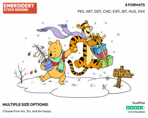 Winnie The Pooh, Tigger Heading To The North Pole - Disney Characters - Christmas - Holiday Inspired Embroidery Design in 3 sizes & 8 formats