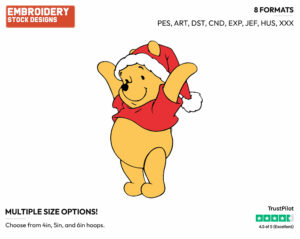Winnie The Pooh As Santa Claus - Disney Characters - Christmas - Holiday Inspired Embroidery Design in 3 sizes & 8 formats