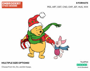 Winnie The Pooh, Piglet Walking Hand In Hand - Disney Characters - Christmas - Holiday Inspired Embroidery Design in 3 sizes & 8 formats