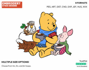 Winnie The Pooh, Piglet Hot Cocoa - Disney Characters - Christmas - Holiday Inspired Embroidery Design in 3 sizes & 8 formats